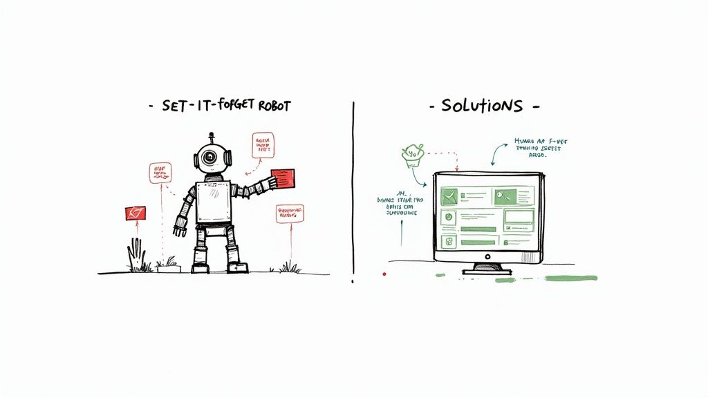 Person navigating a complex maze, representing avoiding common pitfalls in AI for ads