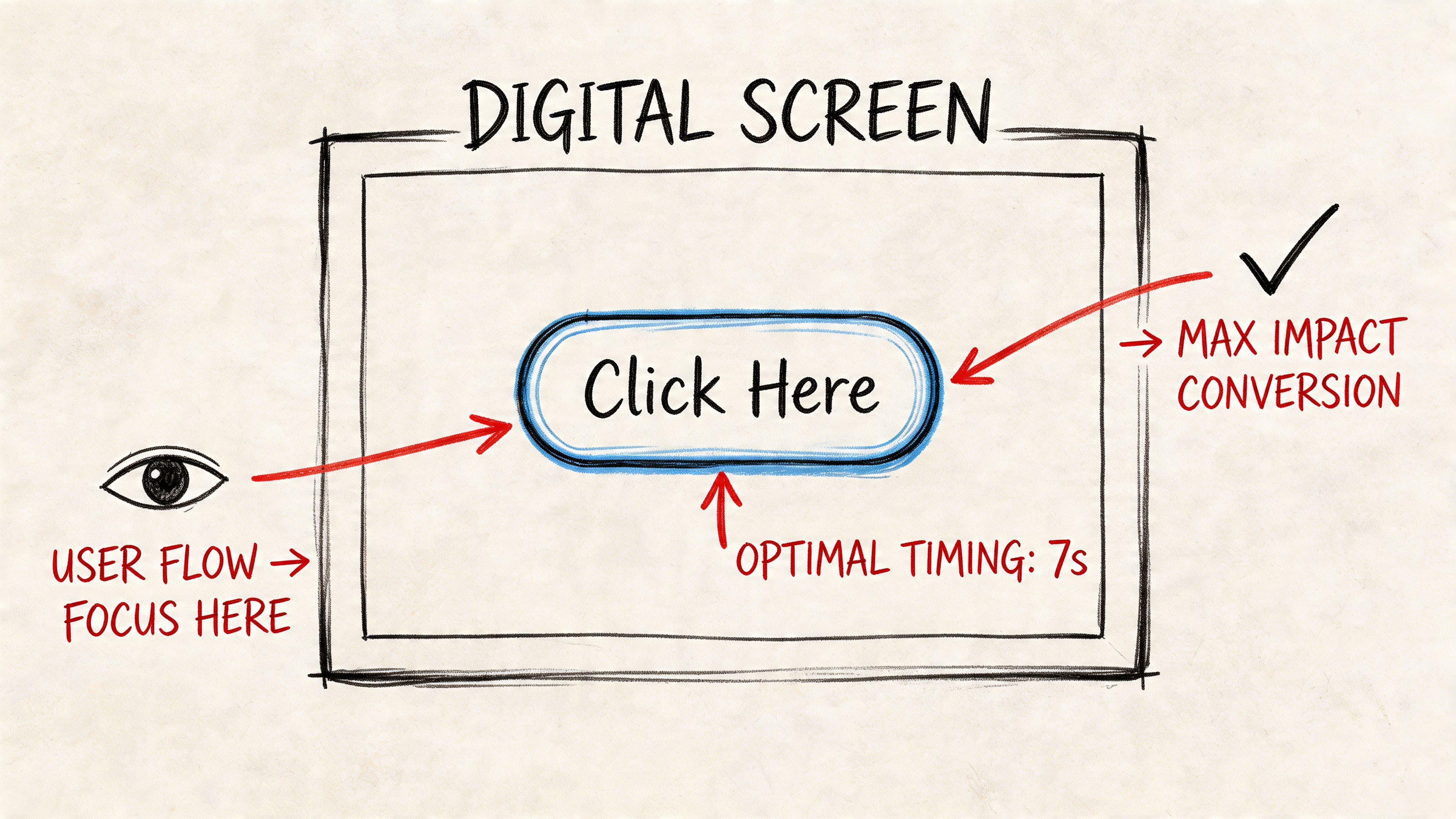 A diagram illustrating the ideal timing and focus for a digital call to action button screen.