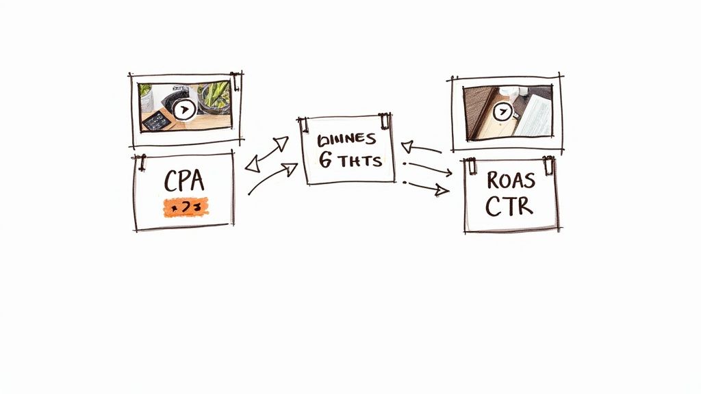 A person analyzing ad performance charts and graphs on a tablet.