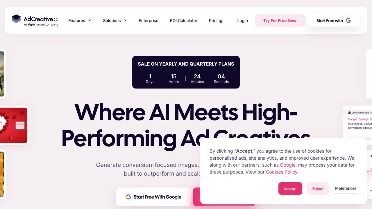 AdCreative.ai homepage — AI-powered ad creative generation