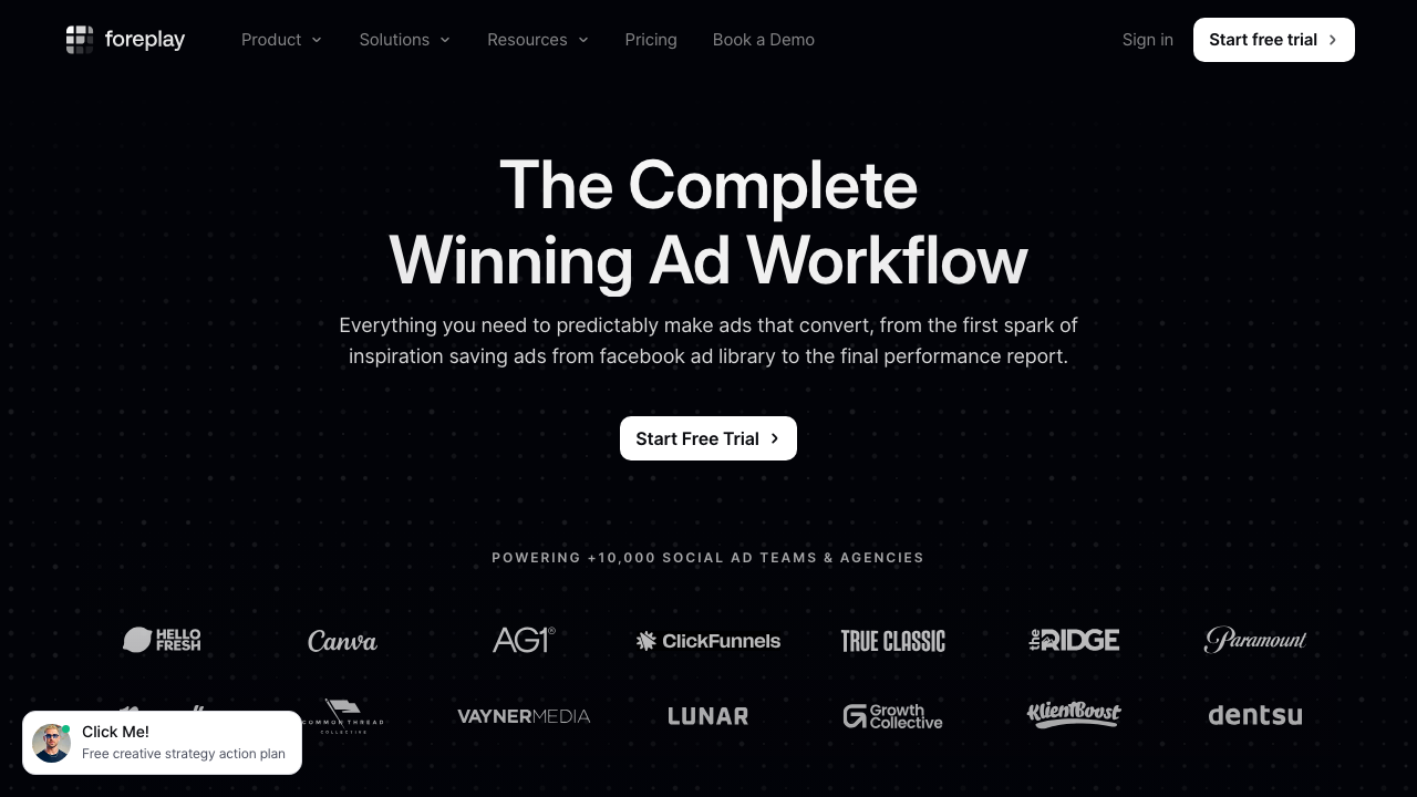 Foreplay homepage — ad inspiration and creative strategy platform