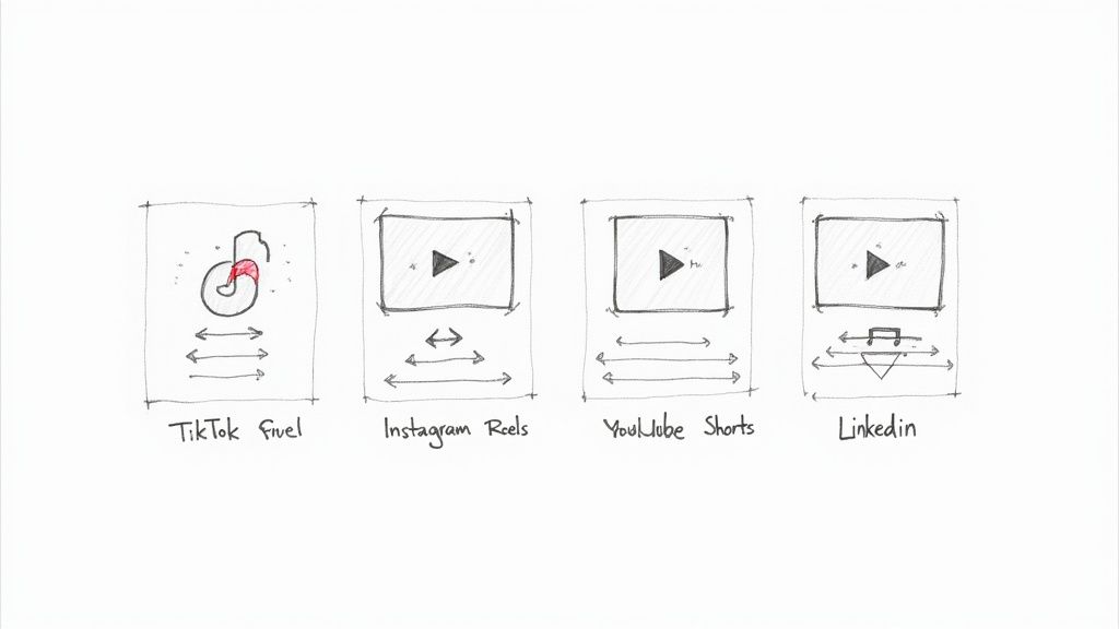 A grid of social media app icons like TikTok, Instagram, and YouTube.